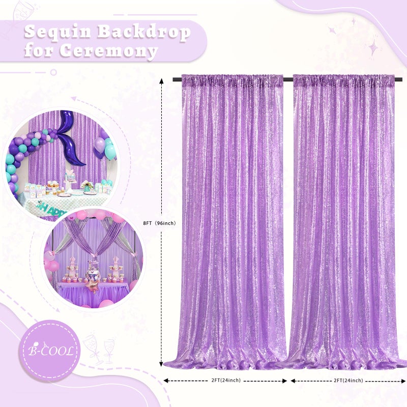 B.Cool B-COOL Lavender Sequin Backdrop Curtains 2 Panels 2ftx8ft Purple Sparkly Curtains for Birthday Party Wedding Glitter Curtains Backdrop Decorations - Image 4